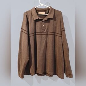 Natural Life Heavy Long Sleeve Polo Mens Brown Stripe XL 100% Cotton